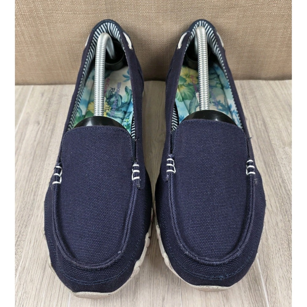 Skechers Womens Size 11 Biker Pedestrian Slip On Shoes Navy Blue Canvas Sneakers